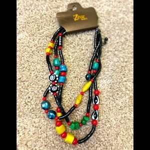 Treska zevar Triple Black Heavy Beaded Necklaces Rastafari